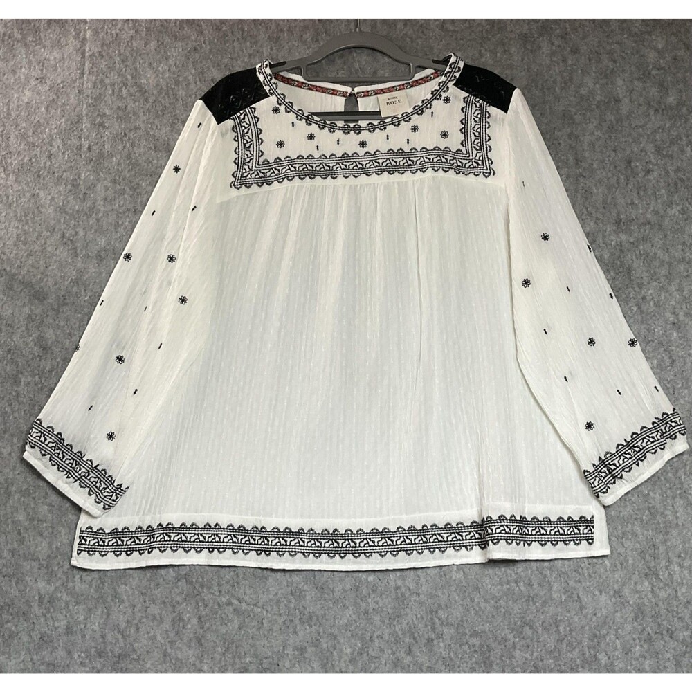 Knox Rose Shirt Womens 2XL XXL White Embroidered Boho Peasant Relaxed Top Casual